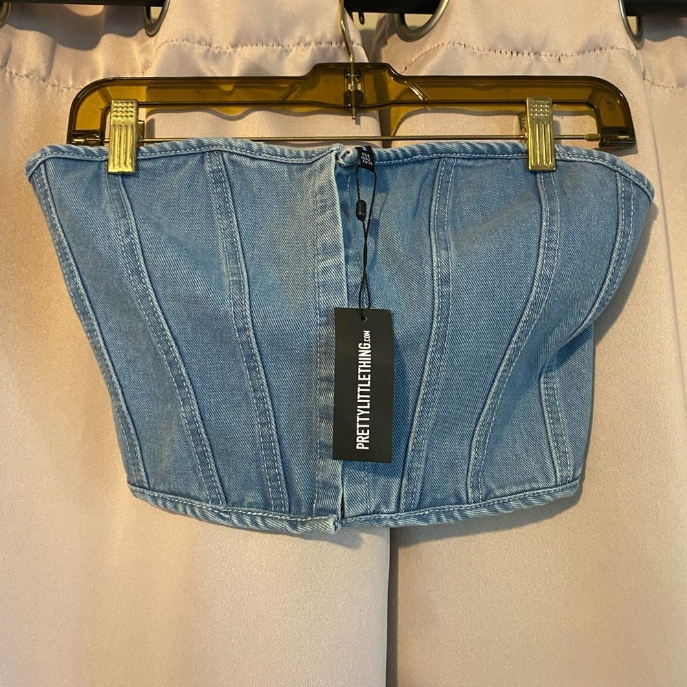 PrettyLittleThing Blue Bustier Crop Top